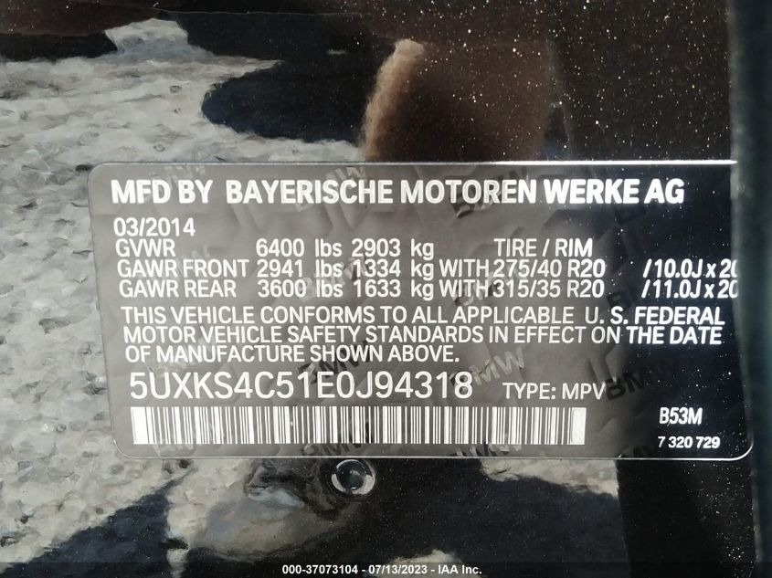 2014 BMW X5 XDRIVE35D 5UXKS4C51E0J94318