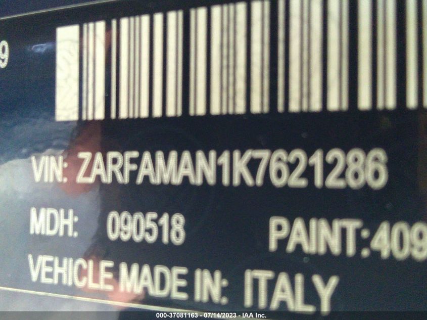 VIN ZARFAMAN1K7621286 Alfa Romeo Giulia  2019 9