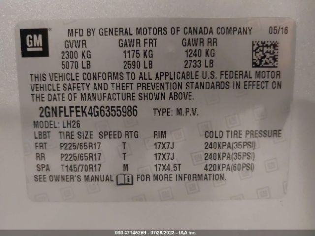 Chevrolet EQUINOX LT 2016 2GNFLFEK4G6355986 Image 9