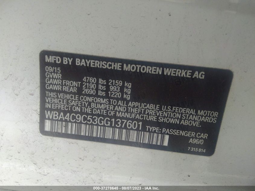 2016 BMW 428I GRAN COUPE XDRIVE WBA4C9C53GG137601