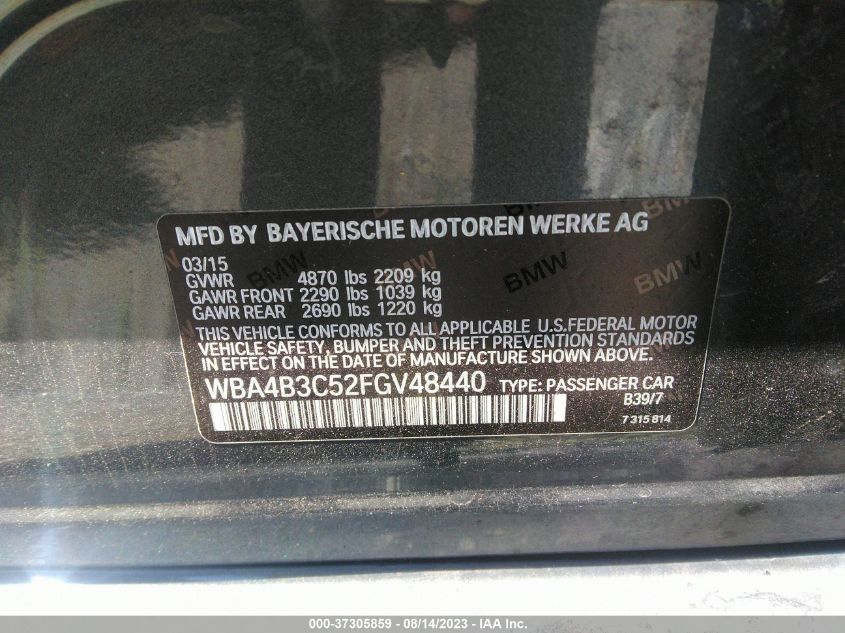 2015 BMW 435I GRAN COUPE XDRIVE WBA4B3C52FGV48440