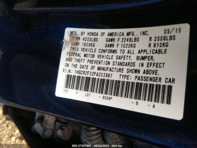 Honda Accord Sedan Lx 2015 1HGCR2F32FA203881 Thumbnail 9