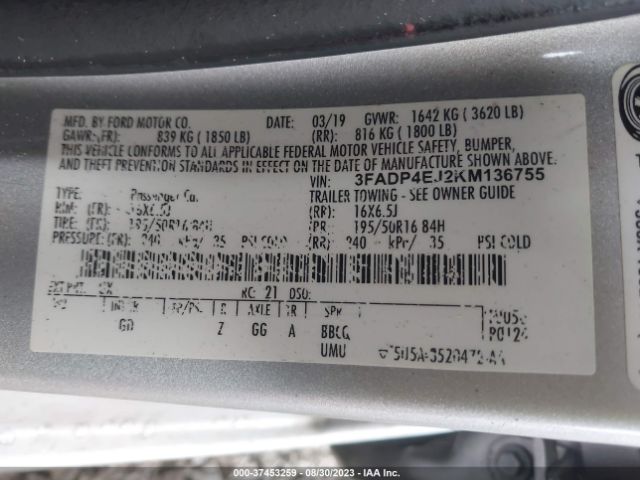 Ford FIESTA SE 2019 3FADP4EJ2KM136755 Image 9