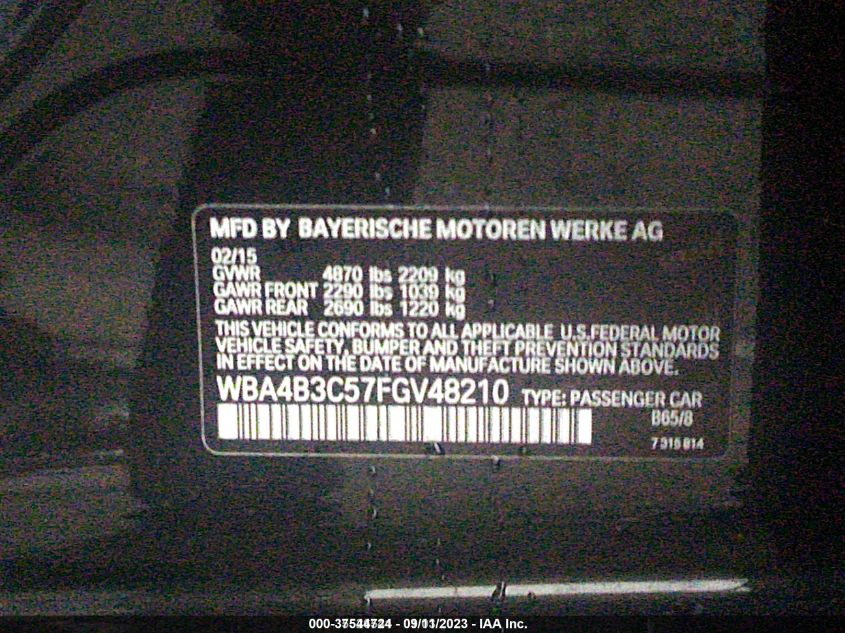 2015 BMW 435I GRAN COUPE XDRIVE WBA4B3C57FGV48210