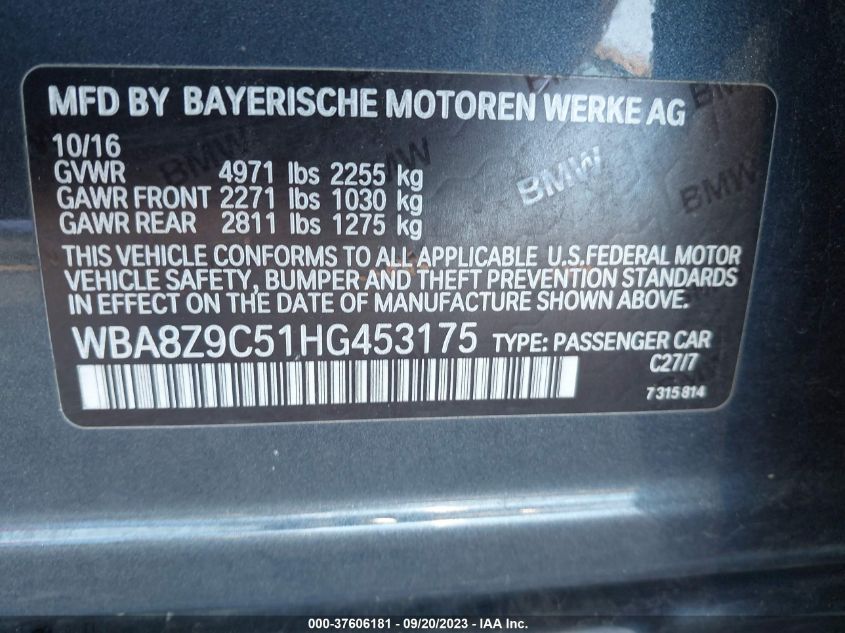 2017 BMW 330I GRAN TURISMO XDRIVE WBA8Z9C51HG453175