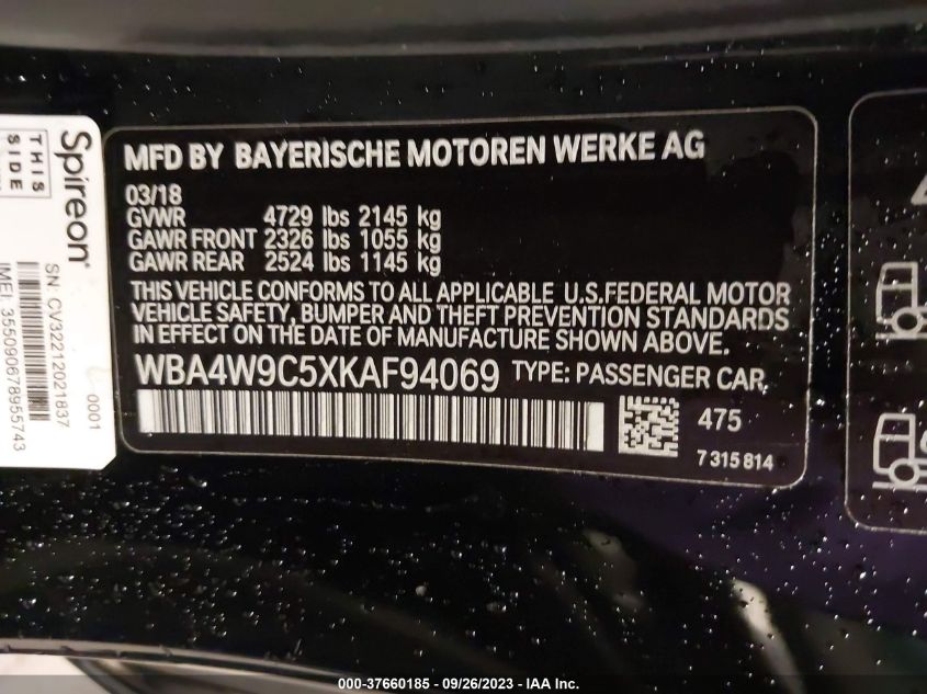 2019 BMW 440I XDRIVE WBA4W9C5XKAF94069