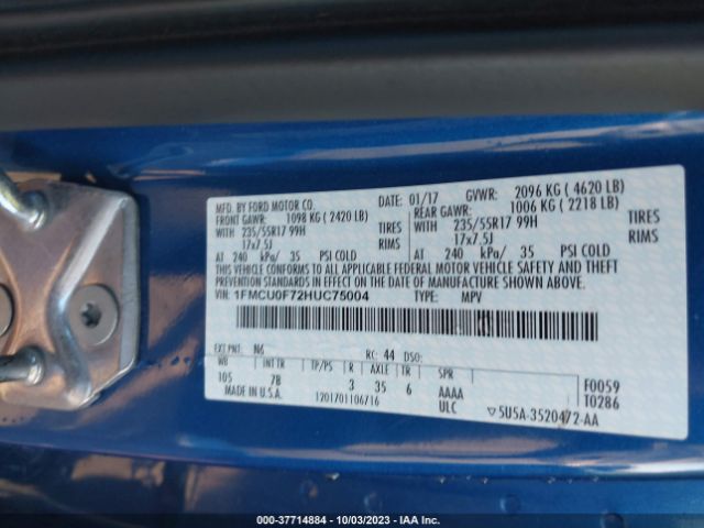 Ford ESCAPE S 2017 1FMCU0F72HUC75004 Image 9