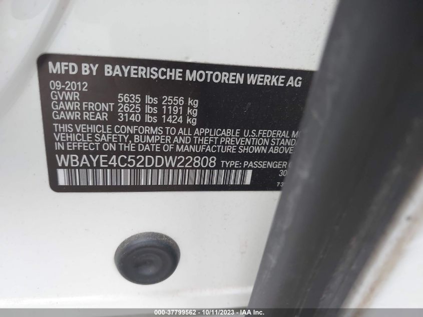 2013 BMW 740LI WBAYE4C52DDW22808