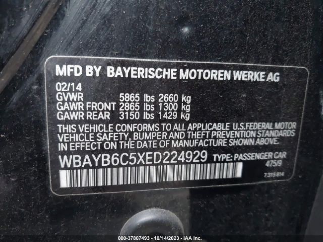 BMW 7 Series 750i Xdrive 2014 WBAYB6C5XED224929 Image 9