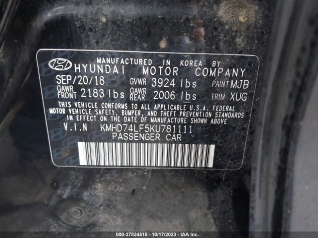 Hyundai ELANTRA SE 2019 KMHD74LF5KU781111 Thumbnail 9