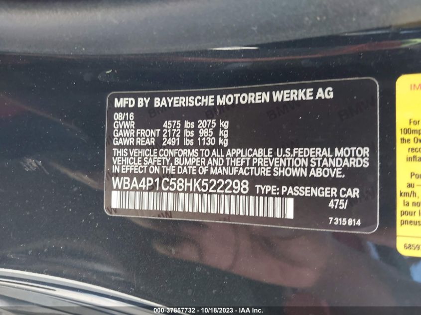 2017 BMW 440I WBA4P1C58HK522298