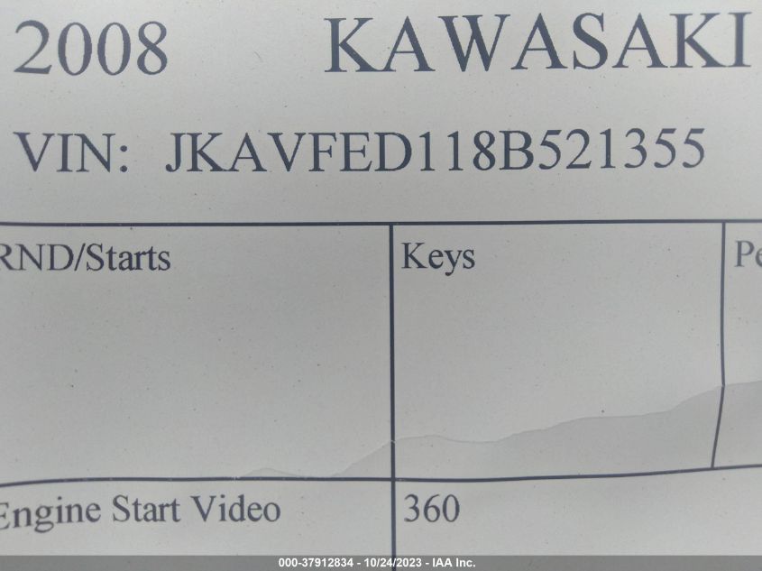 2008 KAWASAKI KVF650 D JKAVFED118B521355