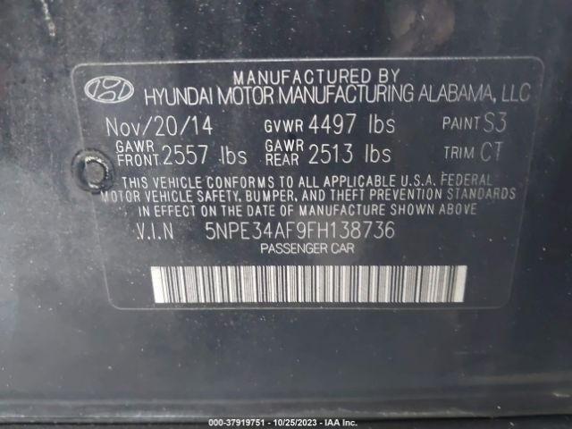 Hyundai Sonata 2.4l Sport 2015 5NPE34AF9FH138736 Image 9
