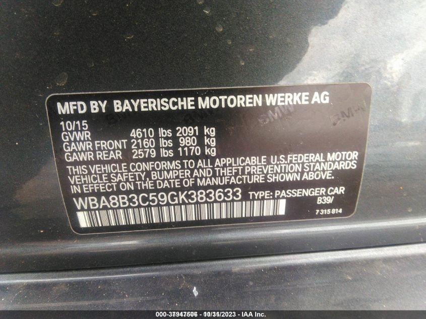 2016 BMW 340I WBA8B3C59GK383633