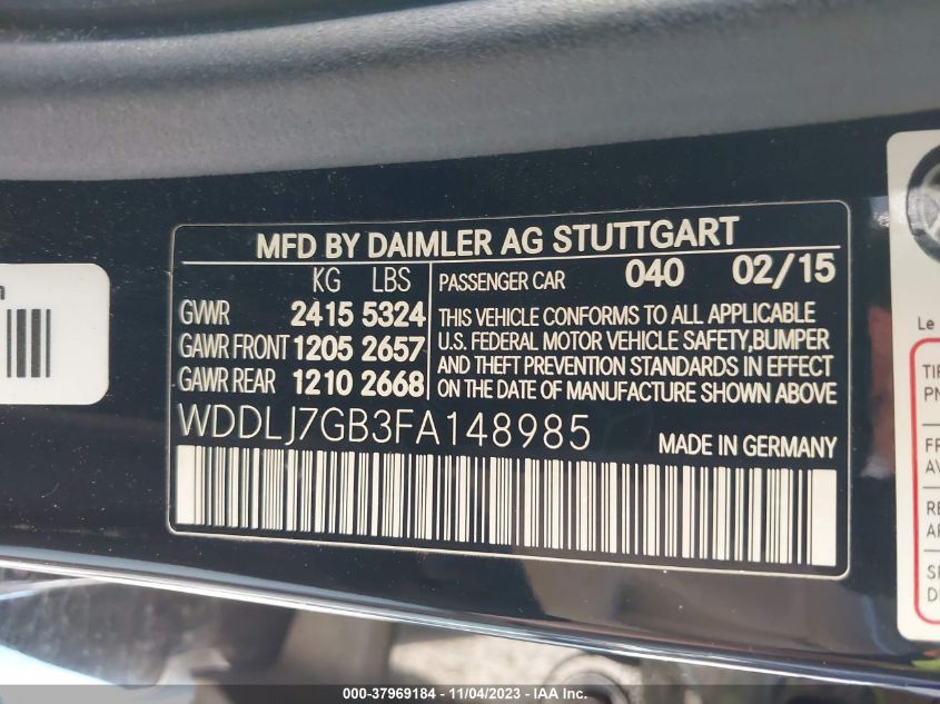 2015 MERCEDES-BENZ CLS 63 AMG S WDDLJ7GB3FA148985