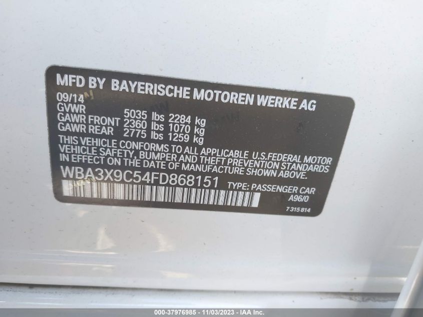 2015 BMW 335I GRAN TURISMO XDRIVE WBA3X9C54FD868151