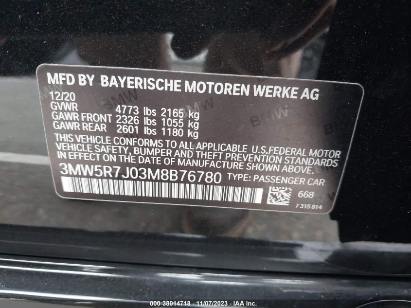2021 BMW 330XI 3MW5R7J03M8876780