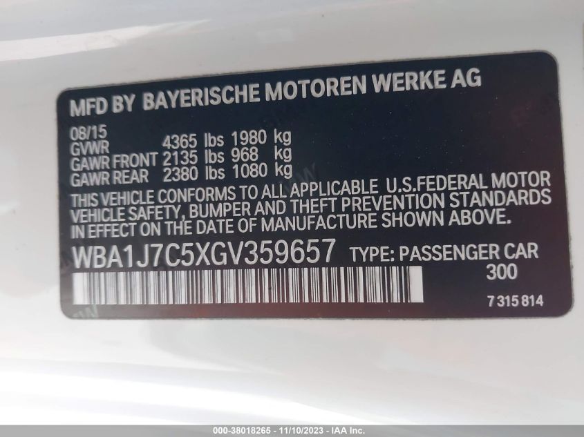 2016 BMW M235I WBA1J7C5XGV359657