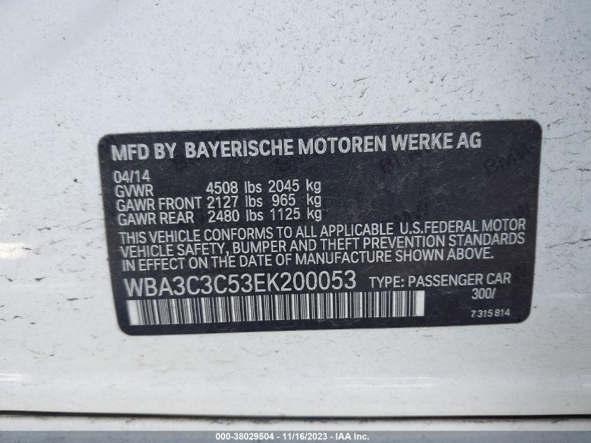 2014 BMW 320 I XDRIVE WBA3C3C53EK20005