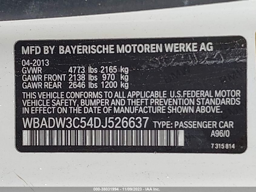2013 BMW 328I WBADW3C54DJ526637