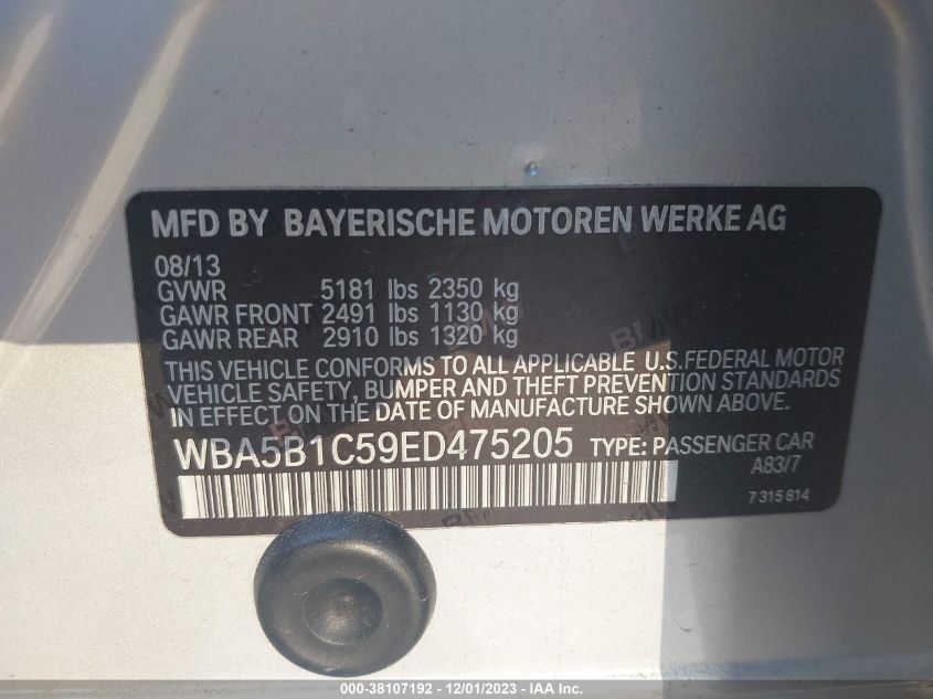 2014 BMW 535I WBA5B1C59ED475205