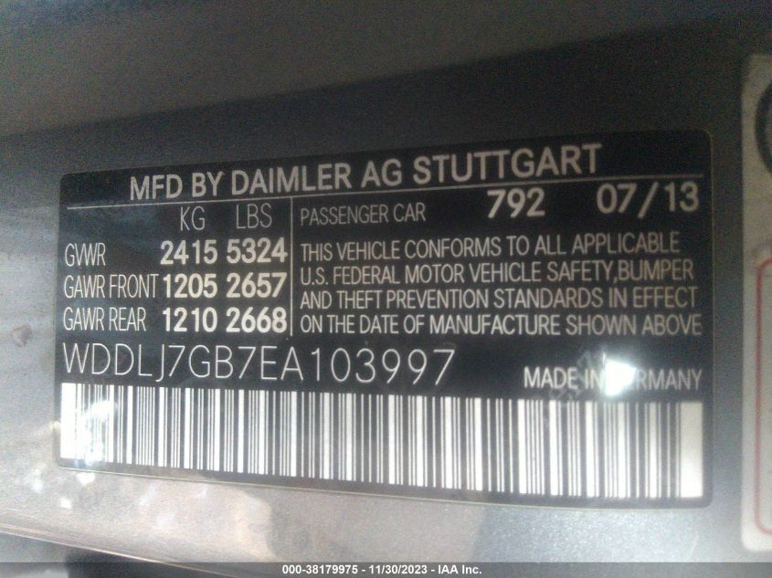 2014 MERCEDES-BENZ CLS 63 AMG S WDDLJ7GB7EA103997