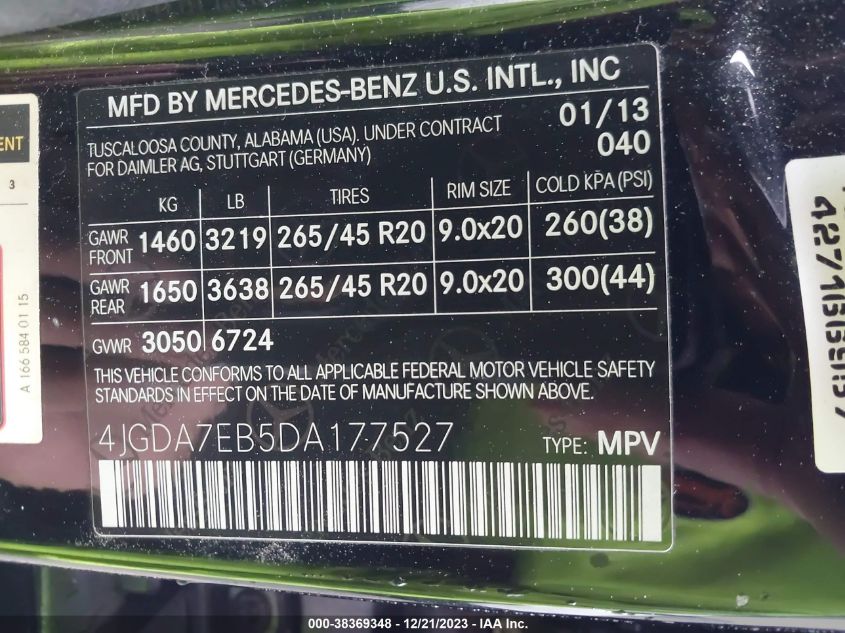 2013 MERCEDES-BENZ ML 63 AMG 4MATIC 4JGDA7EB5DA177527