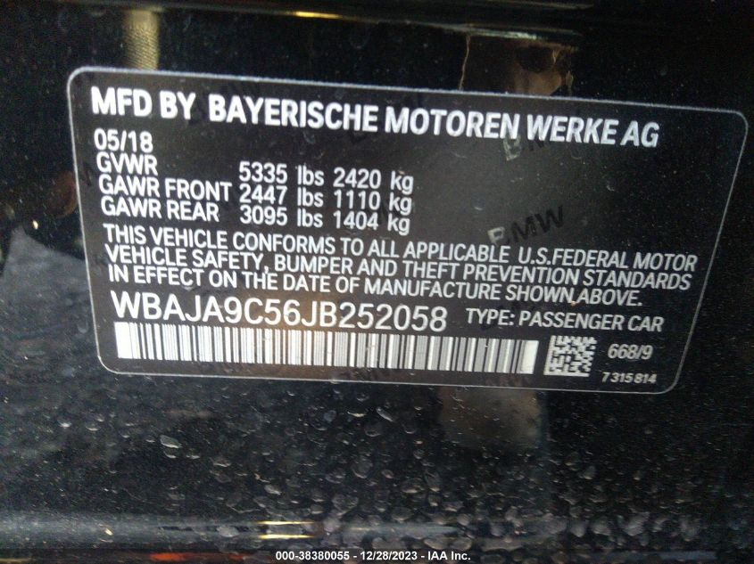 2018 BMW 530E IPERFORMANCE WBAJA9C56JB252058